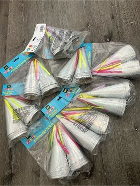 DG Party Silver Foil Party Hats with Neon Tassels - Multi-Pack